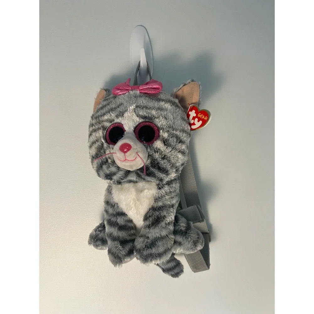Ty Gear Plush Backpack Kids OS Gray Kiki the Cat Beanie Boos Tabby Pink Bow